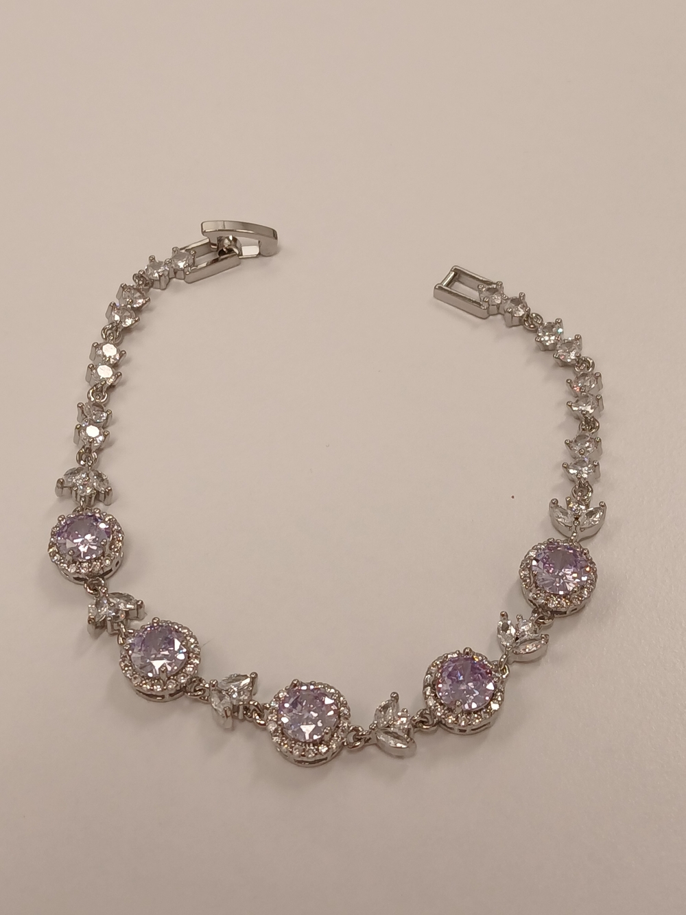 New! White Gold Bracelet with Lavender Cubic Zirconia Accents 7"